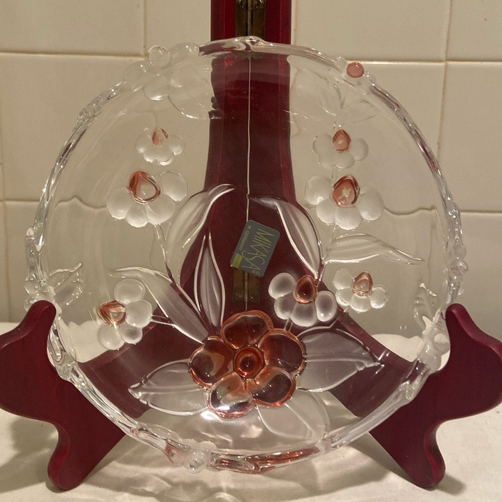 🌸 vintage, Mikasa, crystal cherry, pink blossom trinket dish